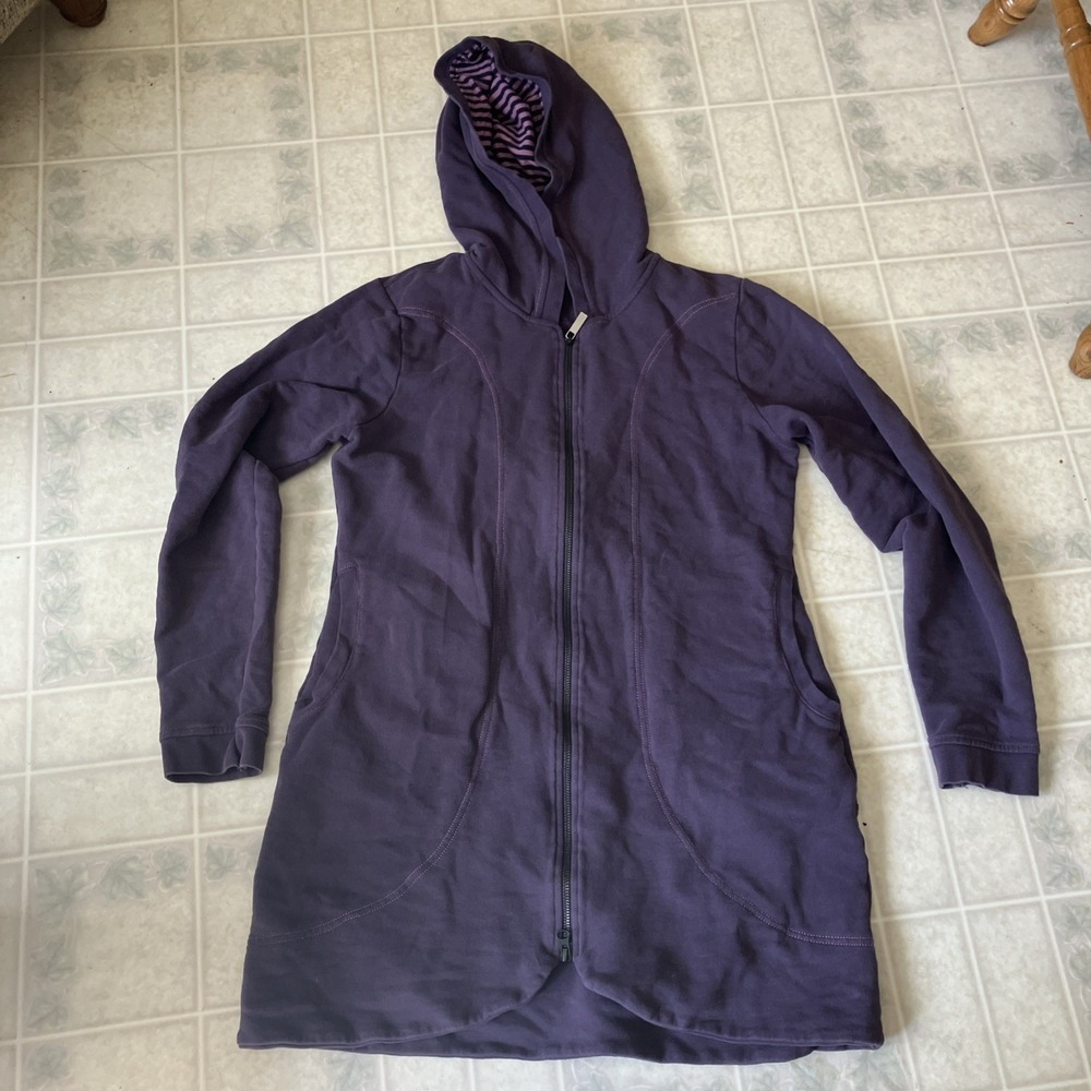Purple Horny Toad Full Zip Hooded Sweatshirt Large Extra Long Duster Length